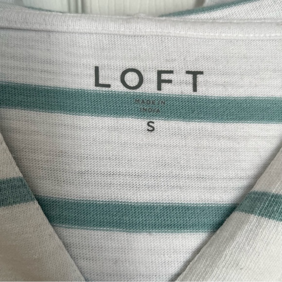 LOFT AQUA AND WHITE STRIPED PULL ON HOODIE - Picture 5 of 12